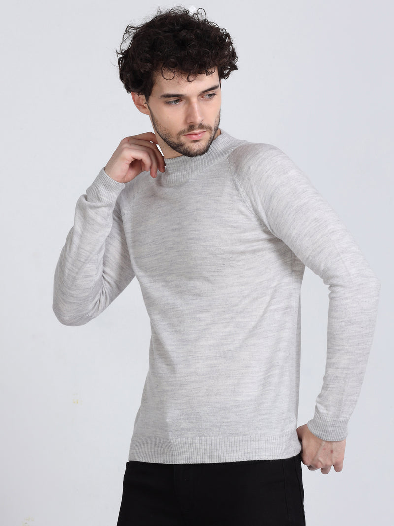 Shop Men's White Grey Melenge High Neck Sweater Online.