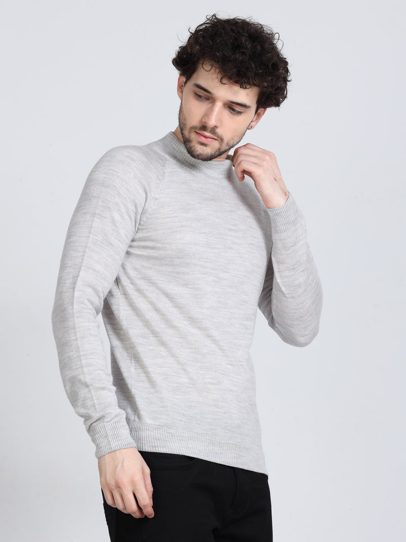 Shop Men's White Grey Melenge High Neck Sweater Online.