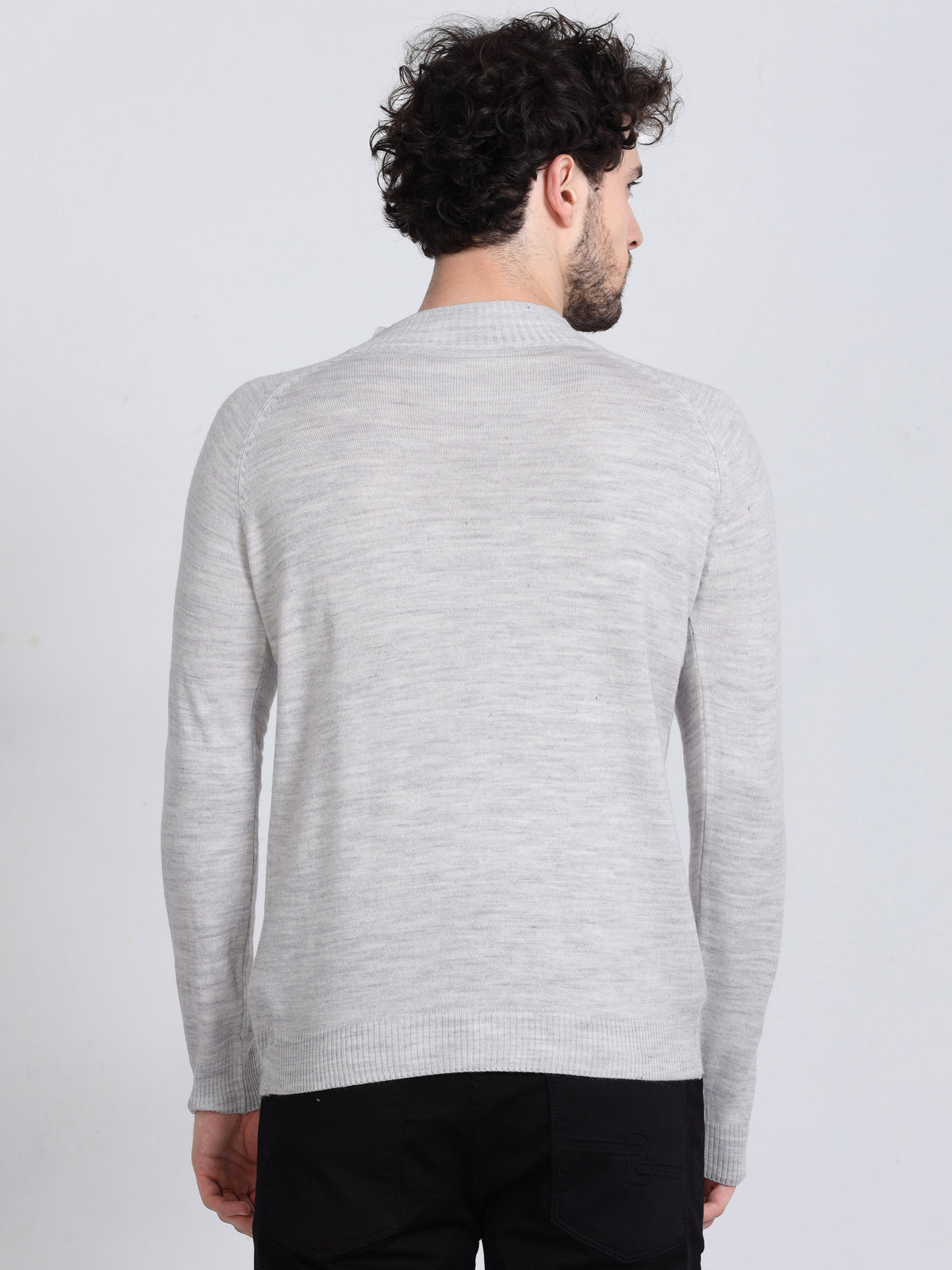 Shop Men's White Grey Melenge High Neck Sweater Online.