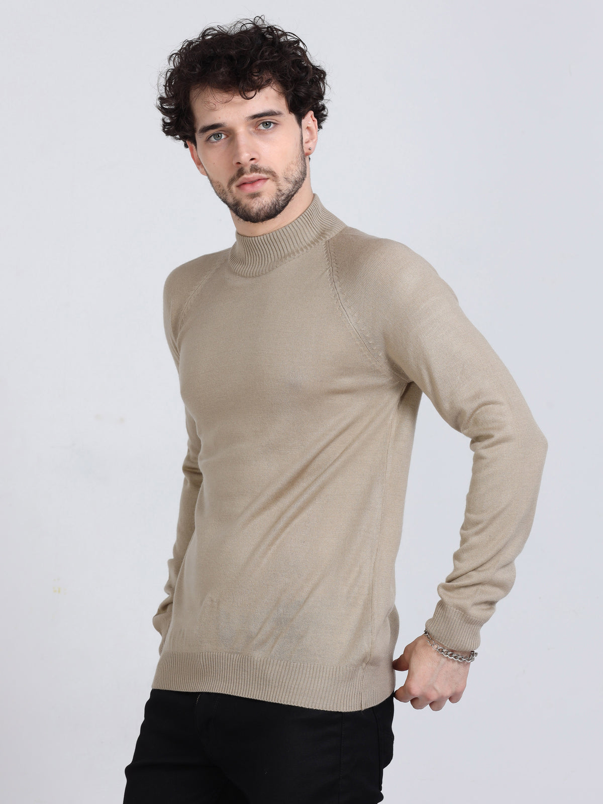 Shop Men's Gold Colors High Neck Sweater Online.