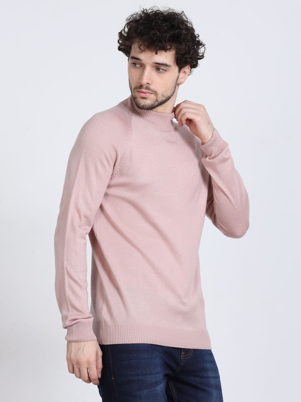 Shop Men's Rose High Neck Full Sleeves Sweater Online.