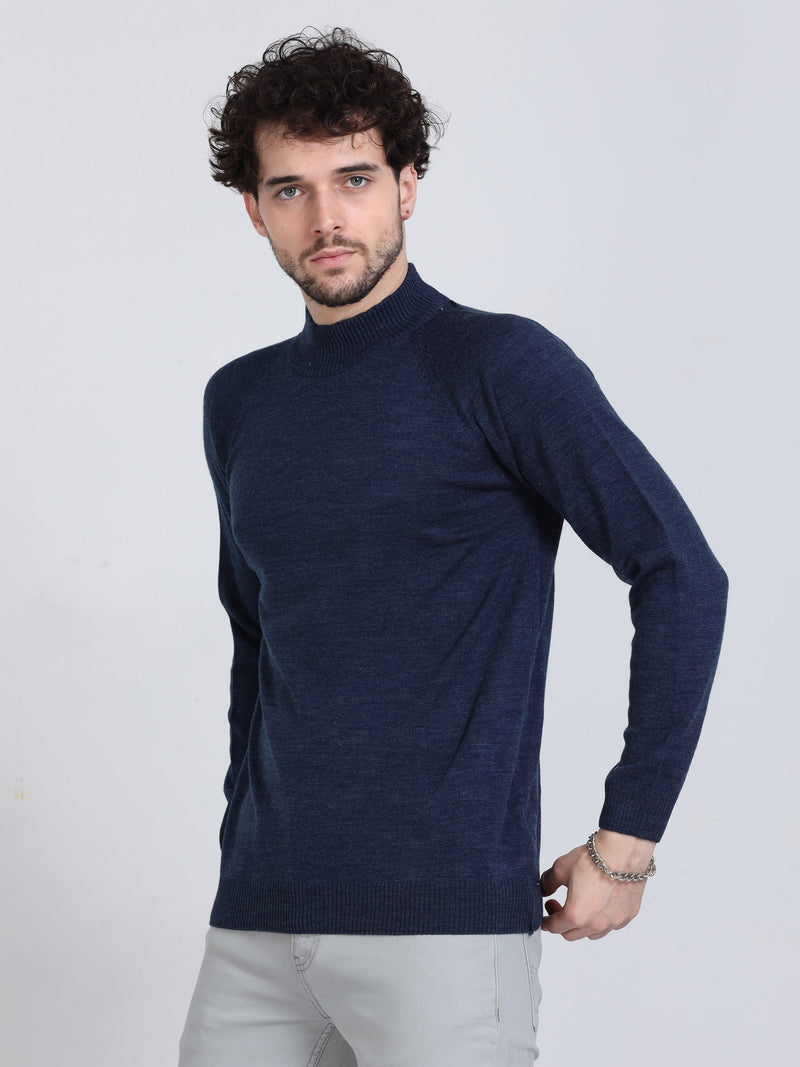 Shop Men's Blue High Neck Full Sleeves Sweater Online.