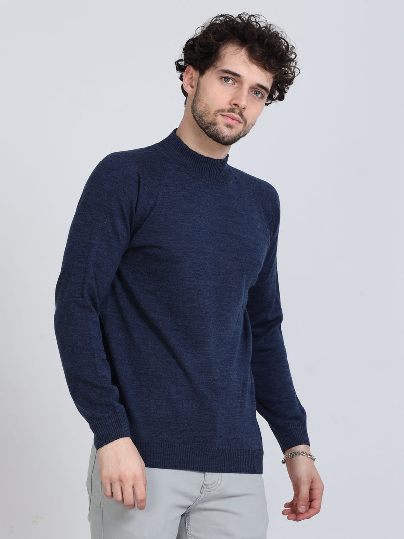 Shop Men's Blue High Neck Full Sleeves Sweater Online.