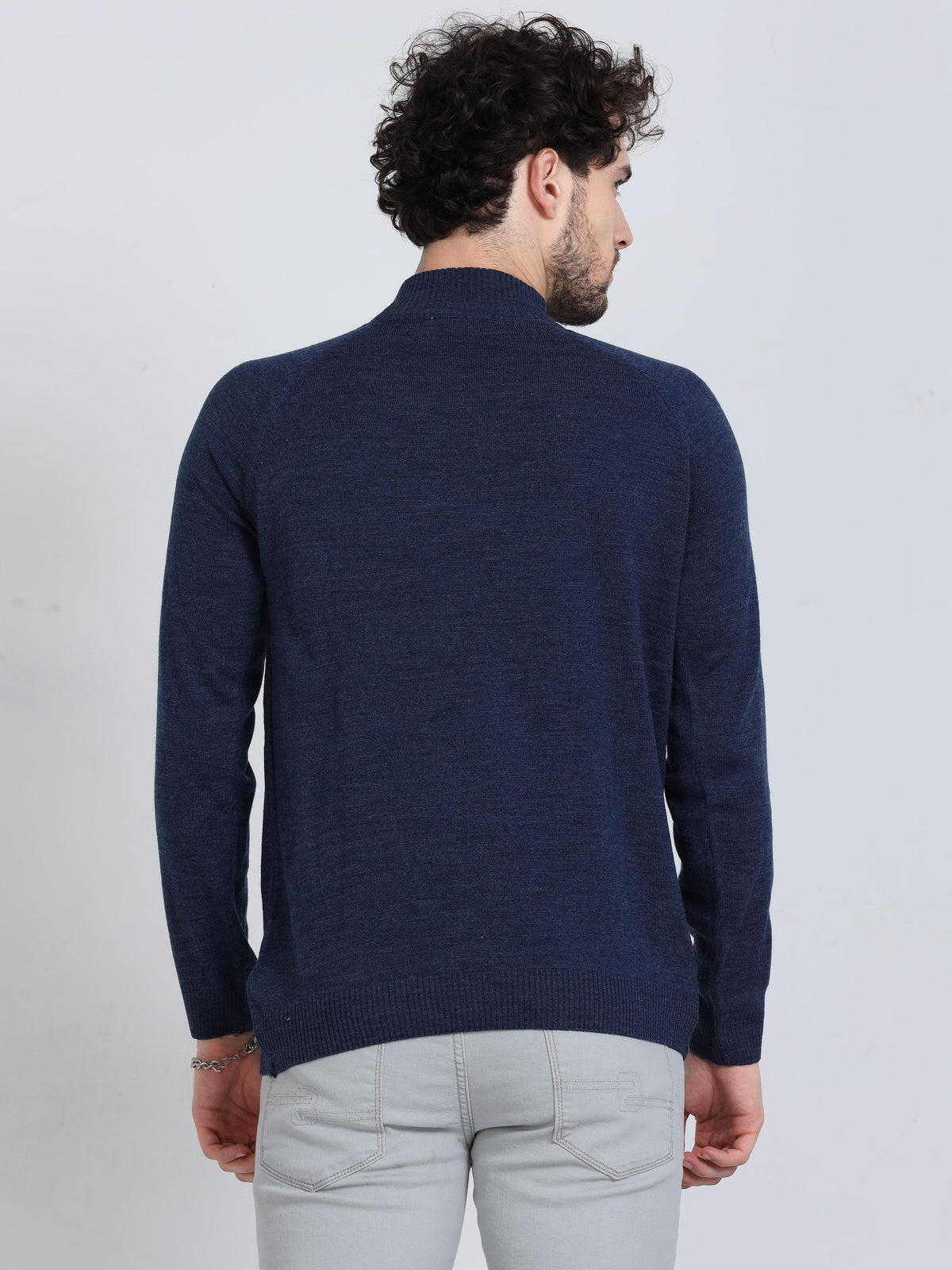 Shop Men's Blue High Neck Full Sleeves Sweater Online.