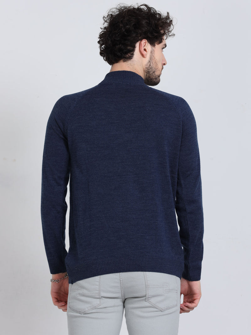 Shop Men's Blue High Neck Full Sleeves Sweater Online.