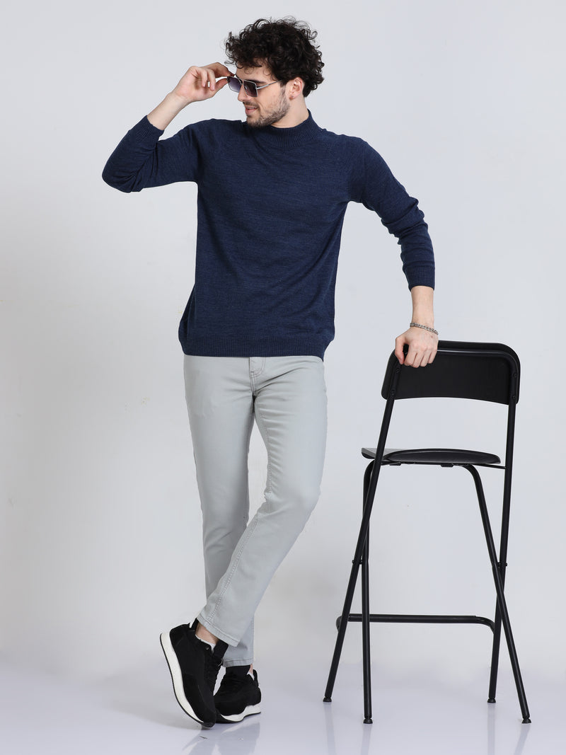 Shop Men's Blue High Neck Full Sleeves Sweater Online.