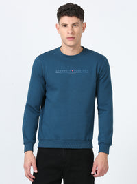 Men's Blue Regular Fit Printed Hoodie Full Sleeves Casual Sweatshirt