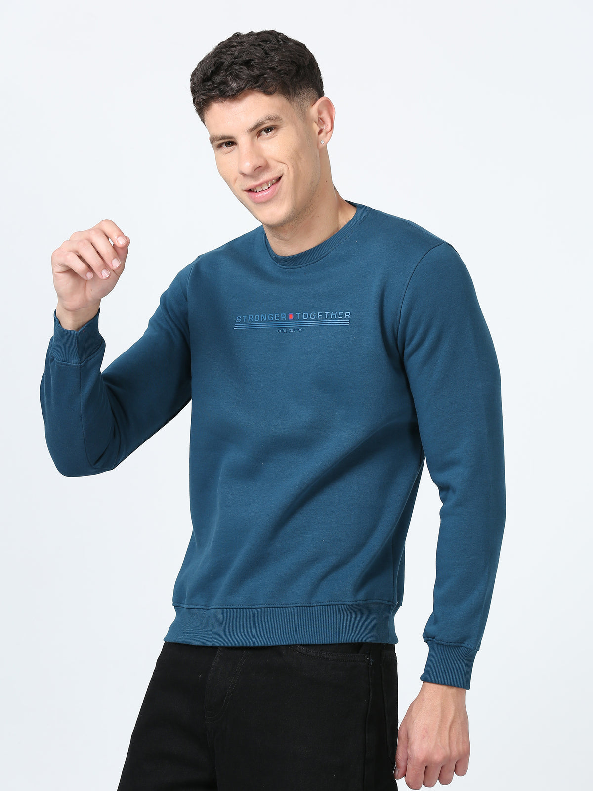 Shop Men's Blue Printed Full Sleeves Regular Fit Casual Sweatshirt Online.