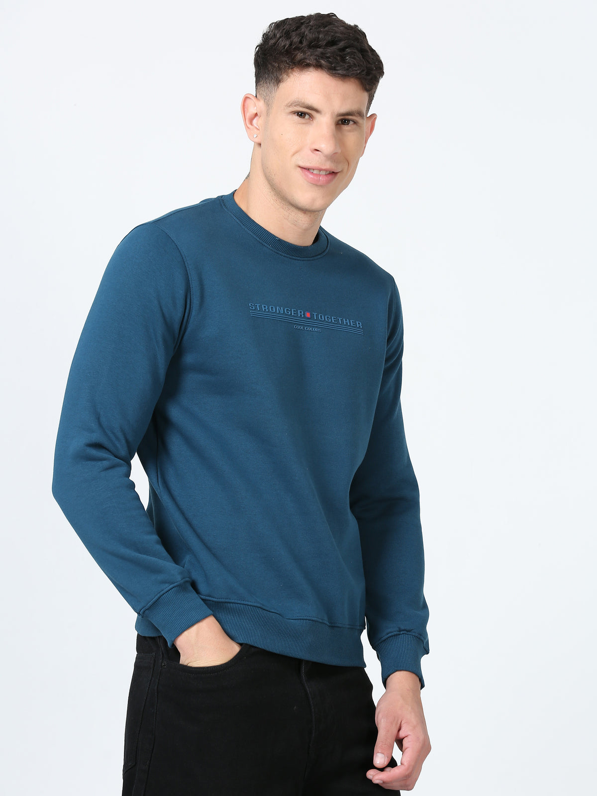 Shop Men's Blue Printed Full Sleeves Regular Fit Casual Sweatshirt Online.