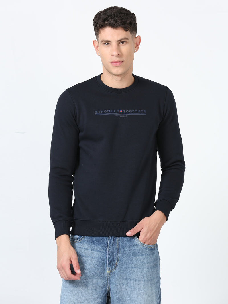 Shop Men's Navy Printed Full Sleeves Regular Fit Casual Sweatshirt Online.