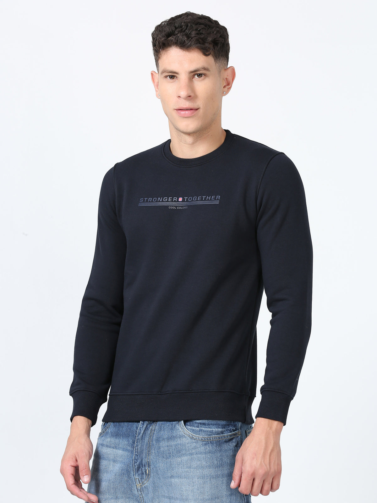 Shop Men's Navy Printed Full Sleeves Regular Fit Casual Sweatshirt Online.