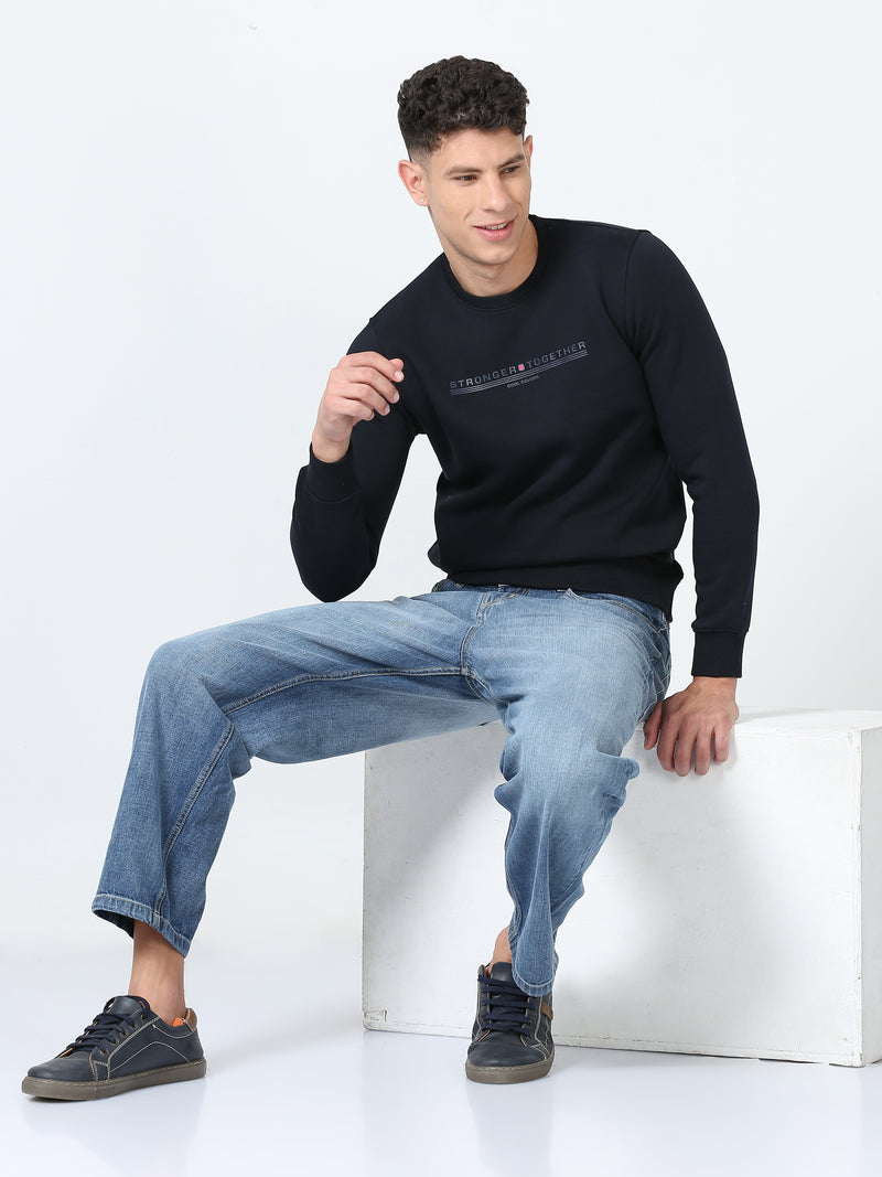 Shop Men's Navy Printed Full Sleeves Regular Fit Casual Sweatshirt Online.