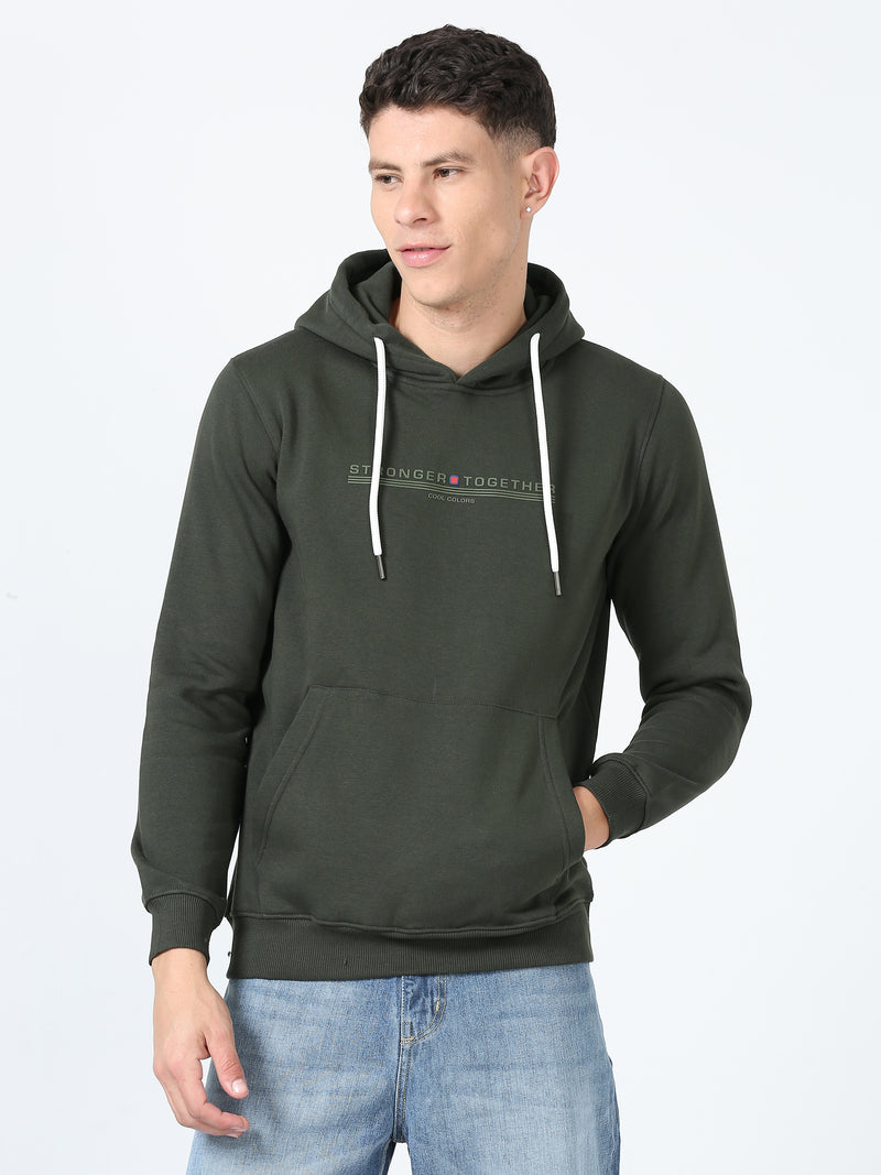 Shop Men's Olive Printed Hoodie Full Sleeves Regular Fit Casual Sweatshirt Online.