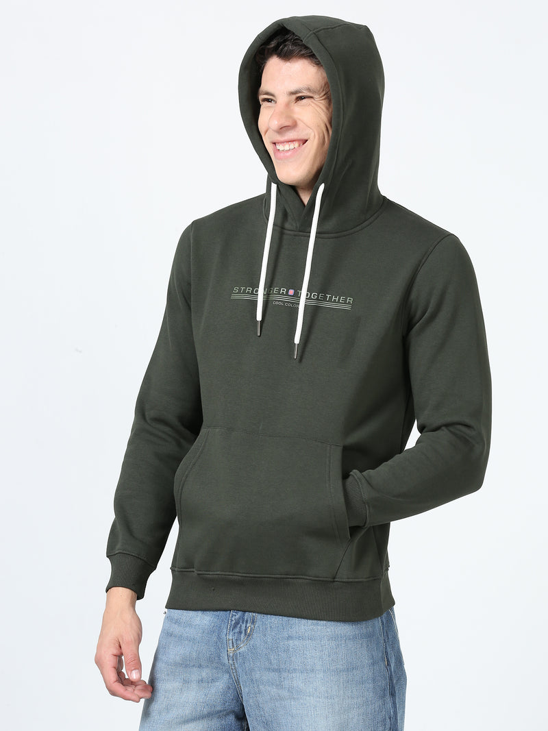 Shop Men's Olive Printed Hoodie Full Sleeves Regular Fit Casual Sweatshirt Online.