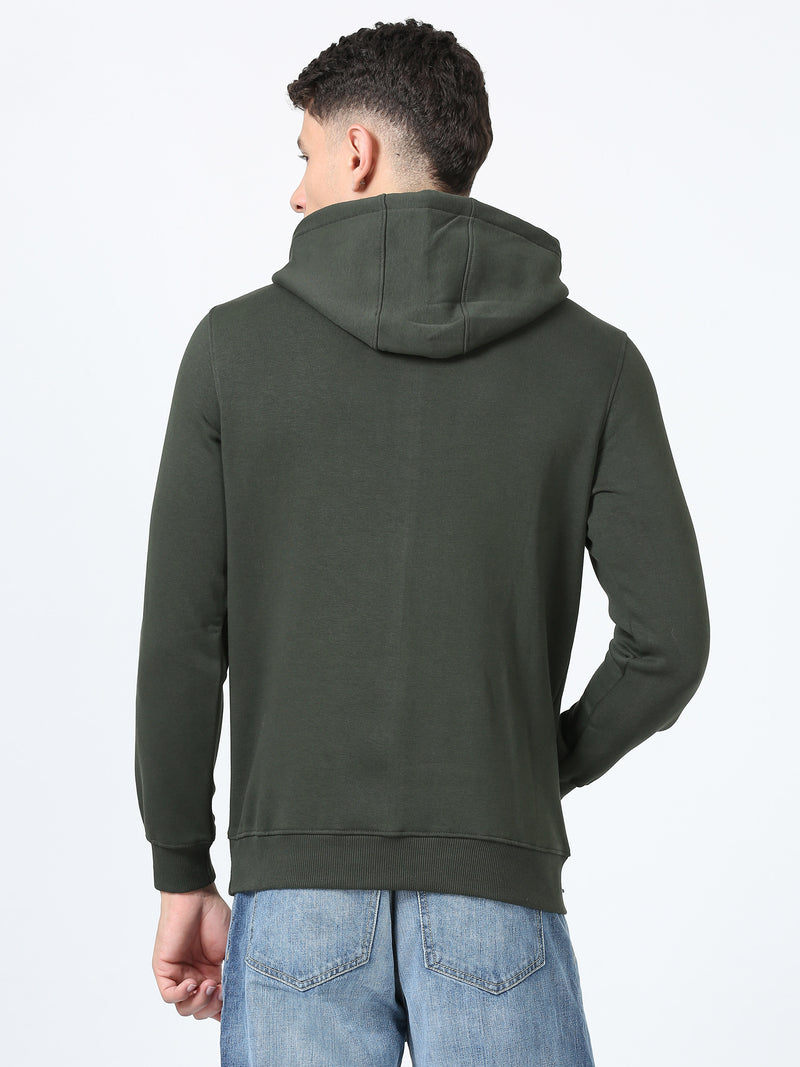 Shop Men's Olive Printed Hoodie Full Sleeves Regular Fit Casual Sweatshirt Online.