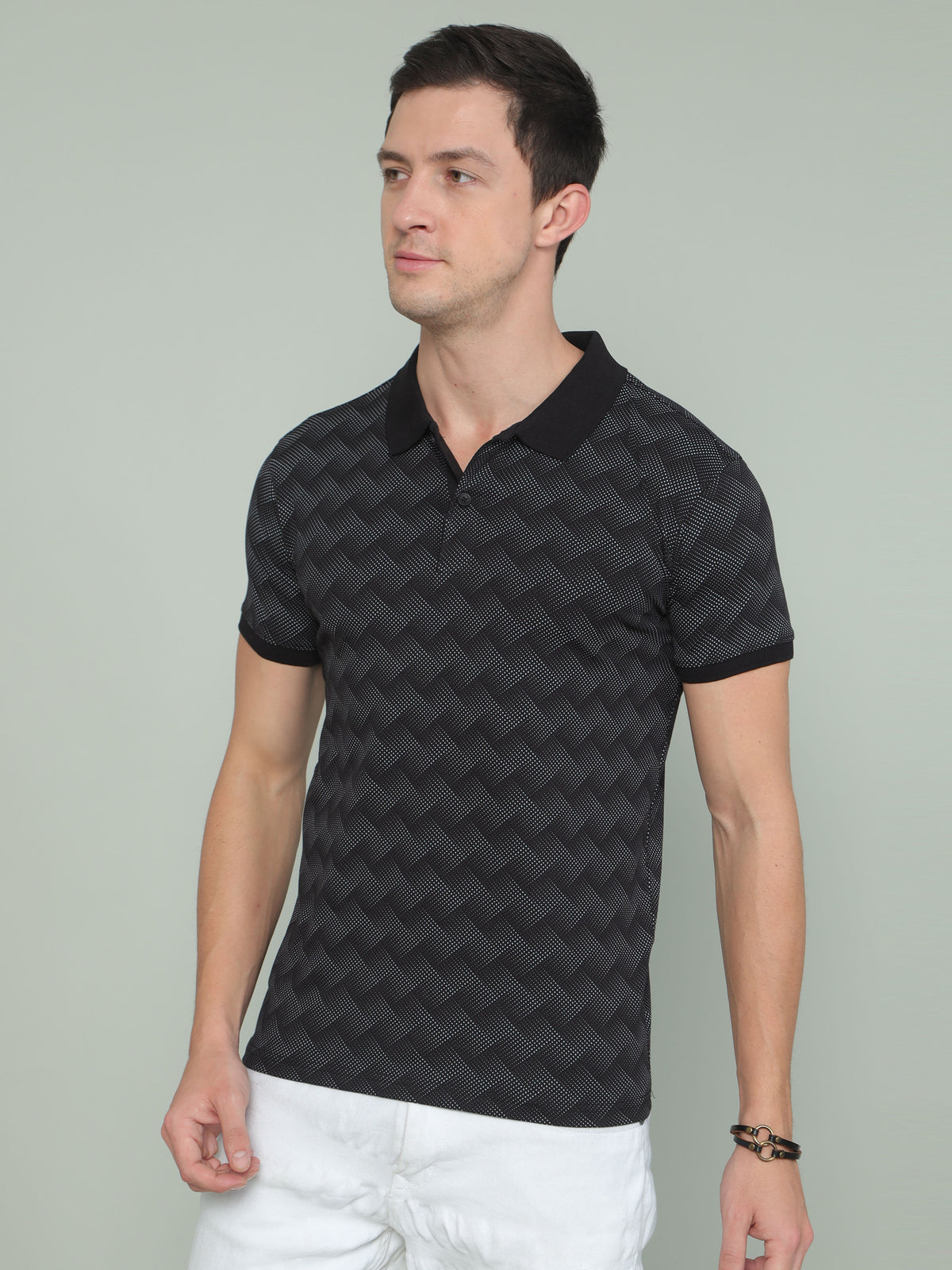 Navy Printed Polo T-shirt