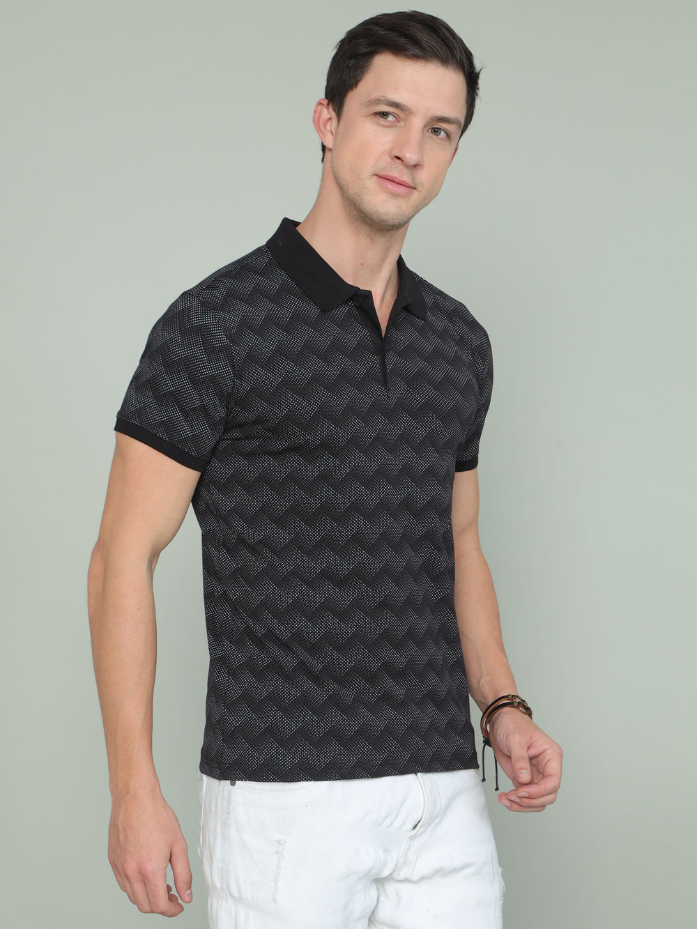 Navy Printed Polo T-shirt