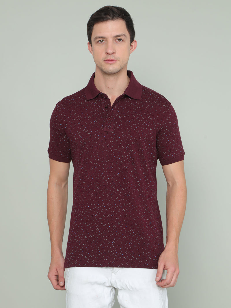 Shop Maroon Printed Polo T-shirt Online.