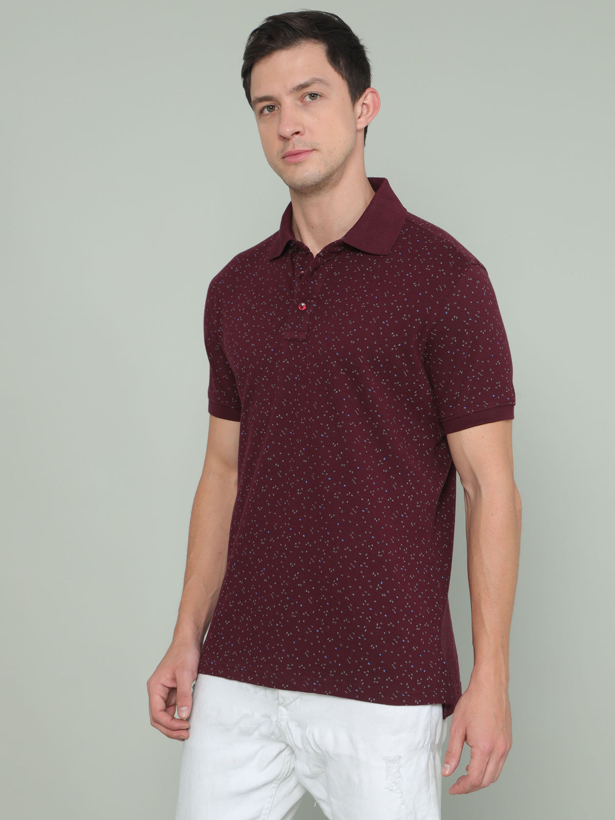 Shop Maroon Printed Polo T-shirt Online.