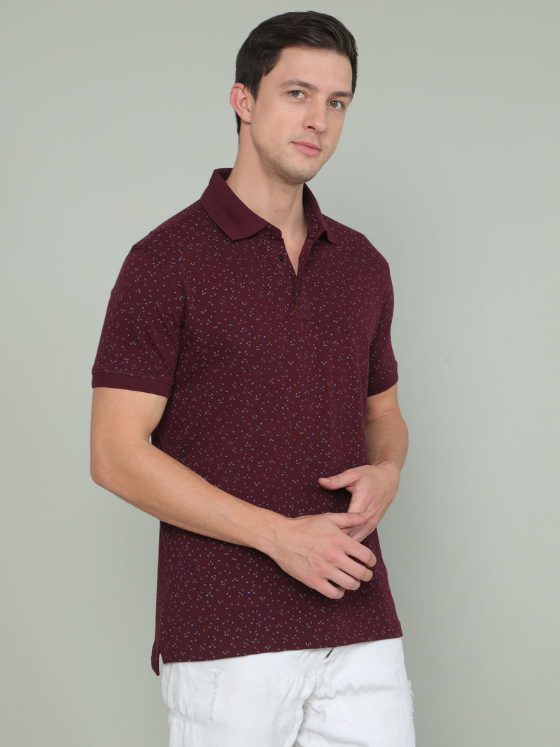 Shop Maroon Printed Polo T-shirt Online.