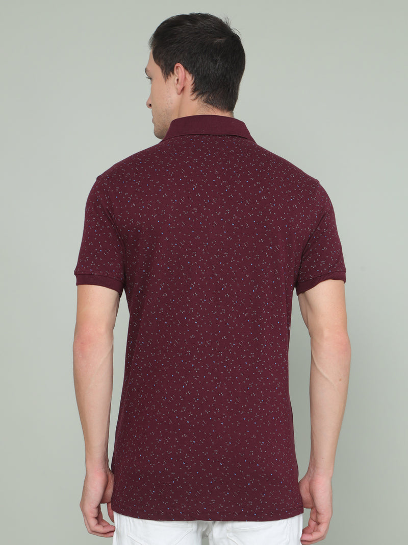 Shop Maroon Printed Polo T-shirt Online.