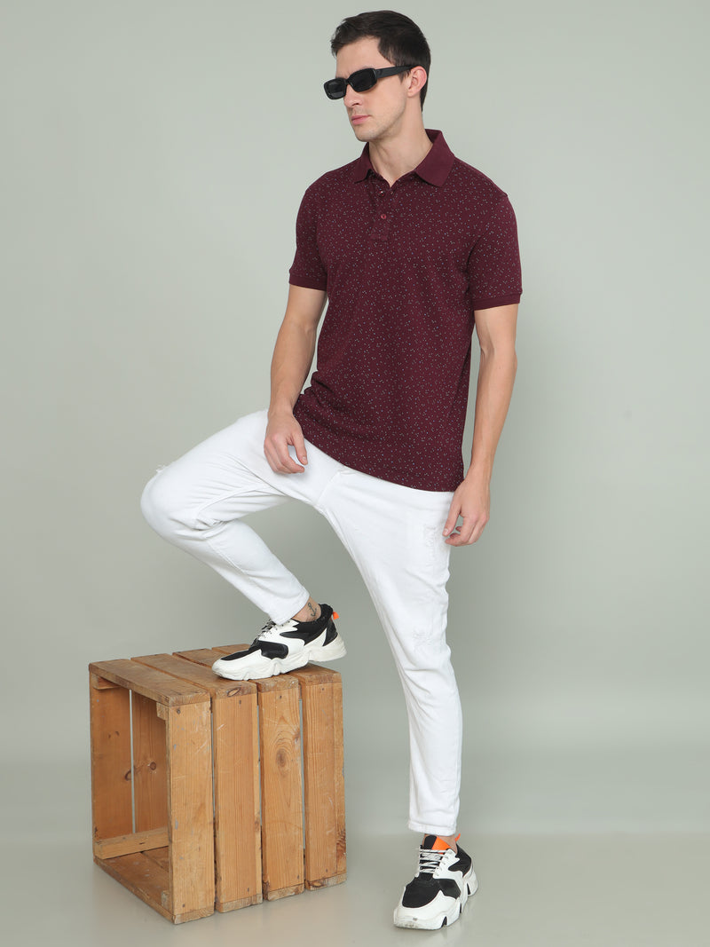 Shop Maroon Printed Polo T-shirt Online.