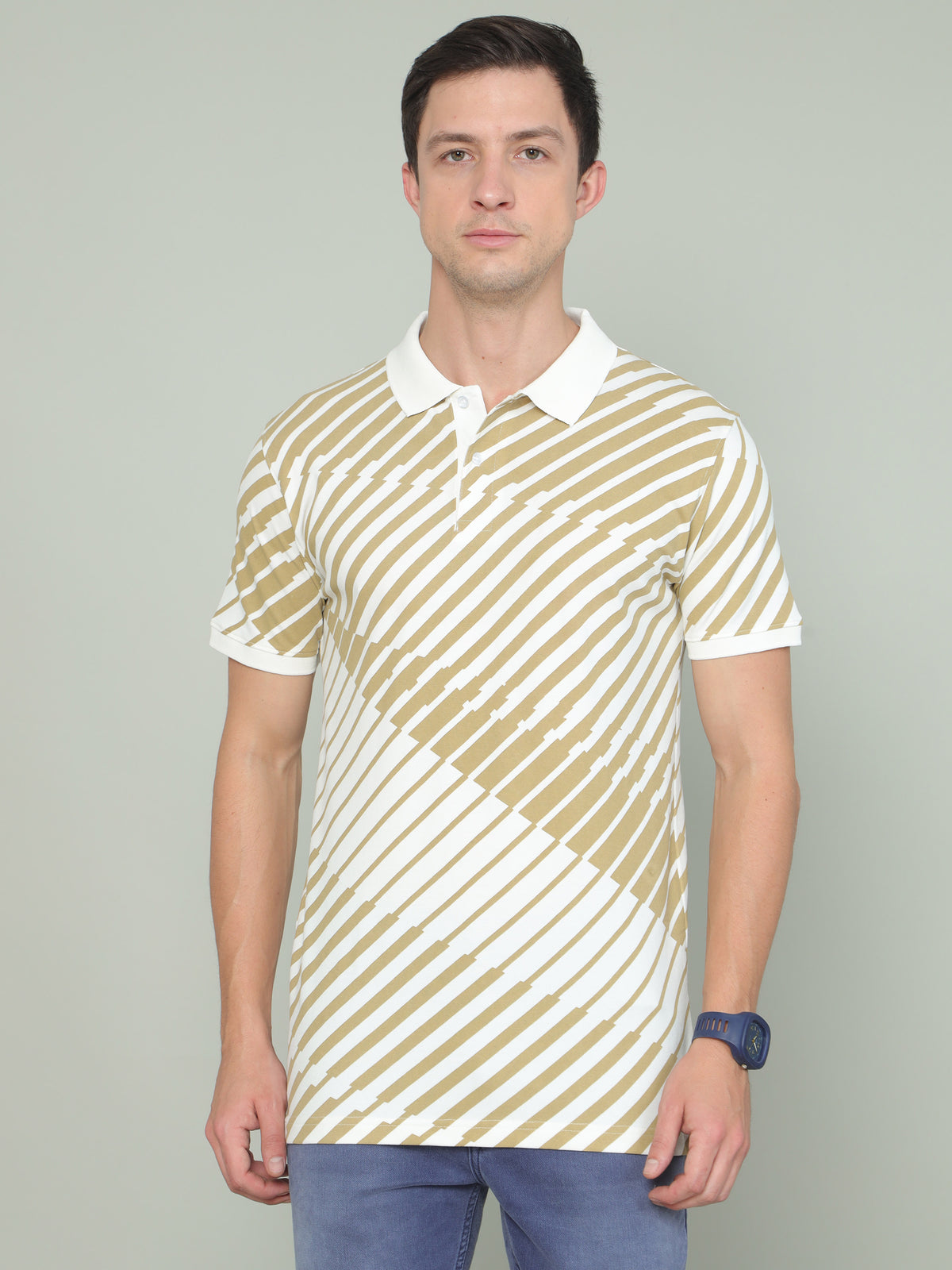 Shop White And Beige Polo T-shirt Online.