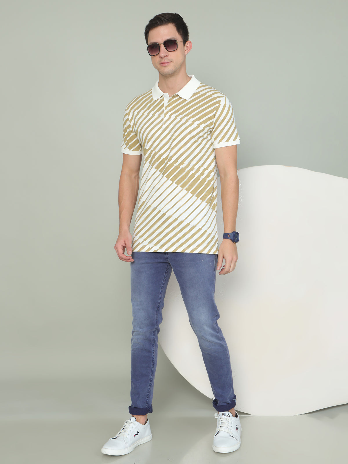 Shop White And Beige Polo T-shirt Online.