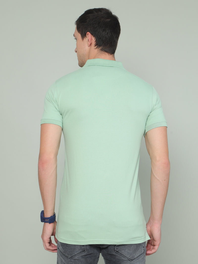 Shop Men's Green Printed Regular Fit Half Sleeves Polo Neck T-Shirt Online.