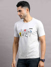 Men's Grey Regular Fit Half Sleeve Printed Crew Neck T-Shirt