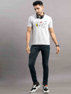 Men's Grey Regular Fit Half Sleeve Printed Crew Neck T-Shirt