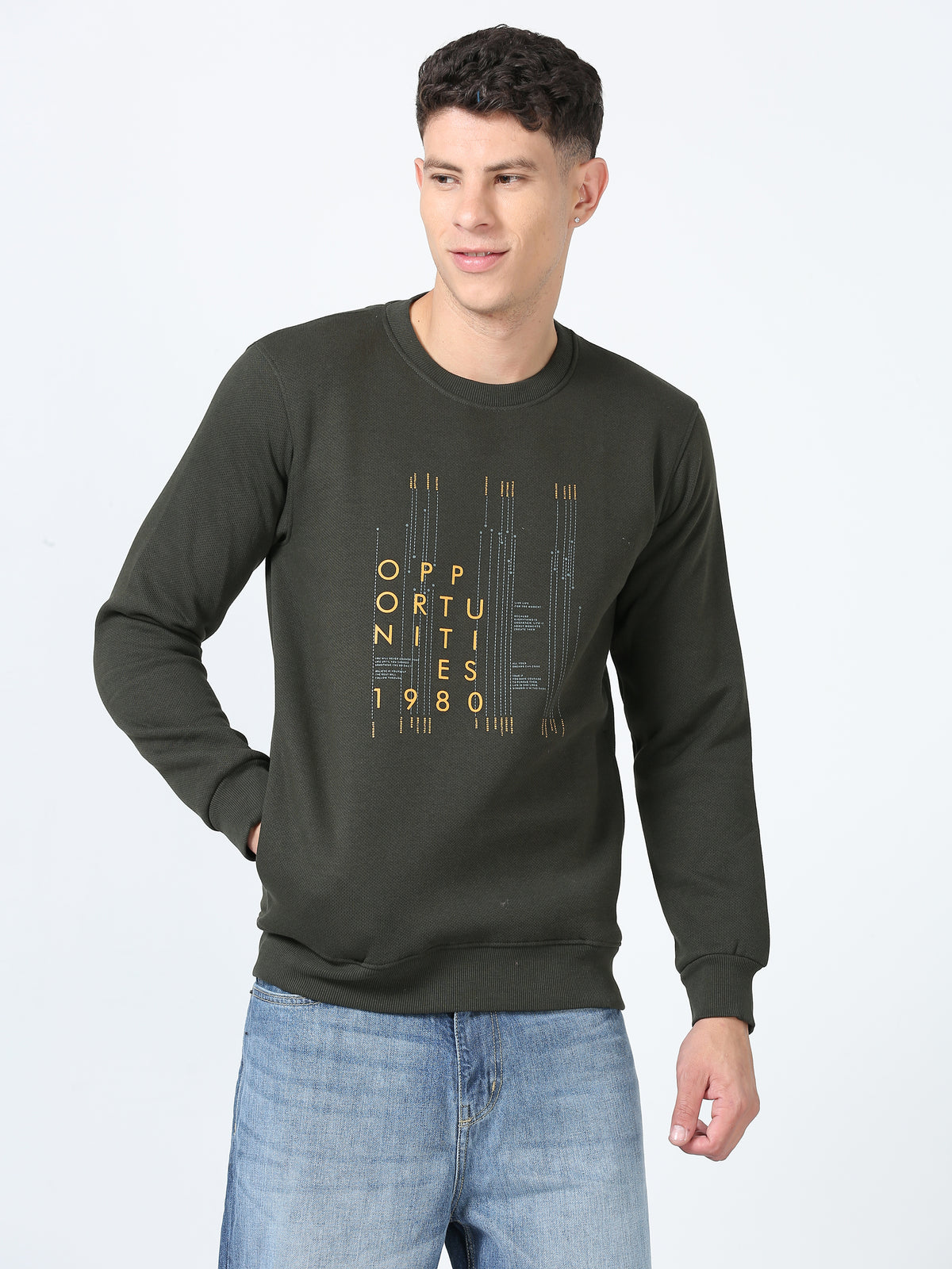 Shop Men's Green Printed Full Sleeves Regular Fit Casual Sweatshirt Online.