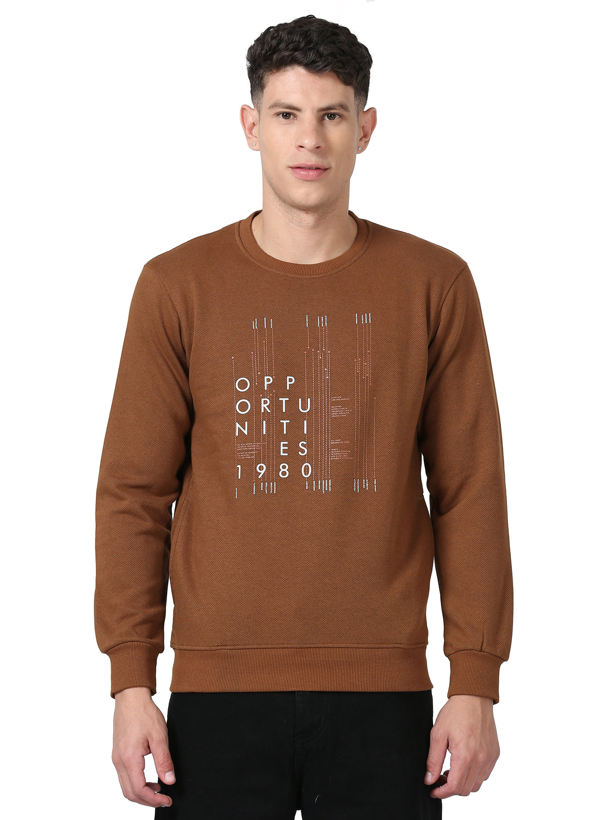 Shop Men's Khaki Printed Full Sleeves Regular Fit Casual Sweatshirt Online.