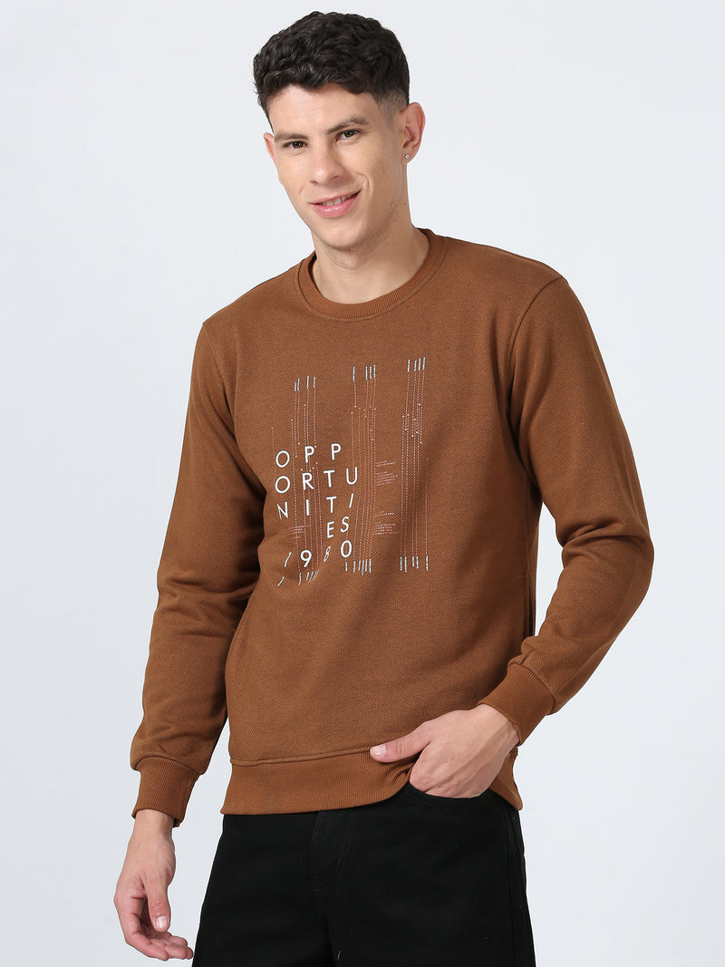 Shop Men's Khaki Printed Full Sleeves Regular Fit Casual Sweatshirt Online.