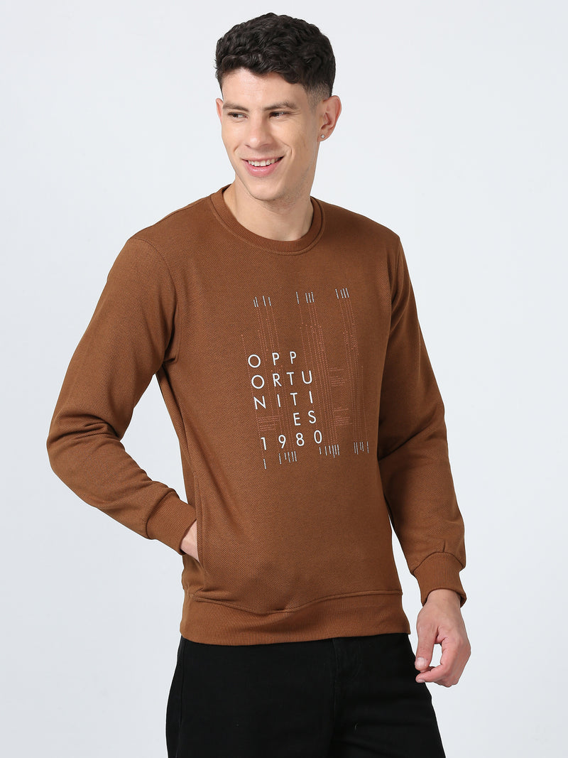 Shop Men's Khaki Printed Full Sleeves Regular Fit Casual Sweatshirt Online.