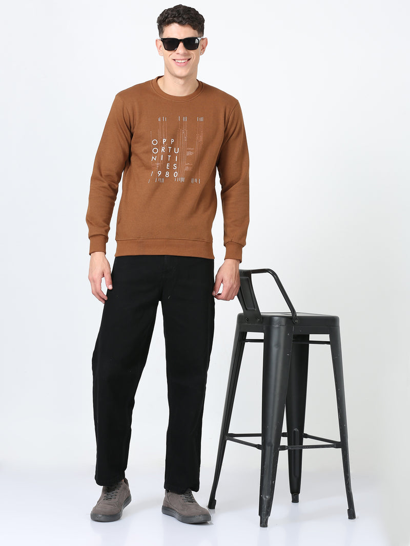 Shop Men's Khaki Printed Full Sleeves Regular Fit Casual Sweatshirt Online.