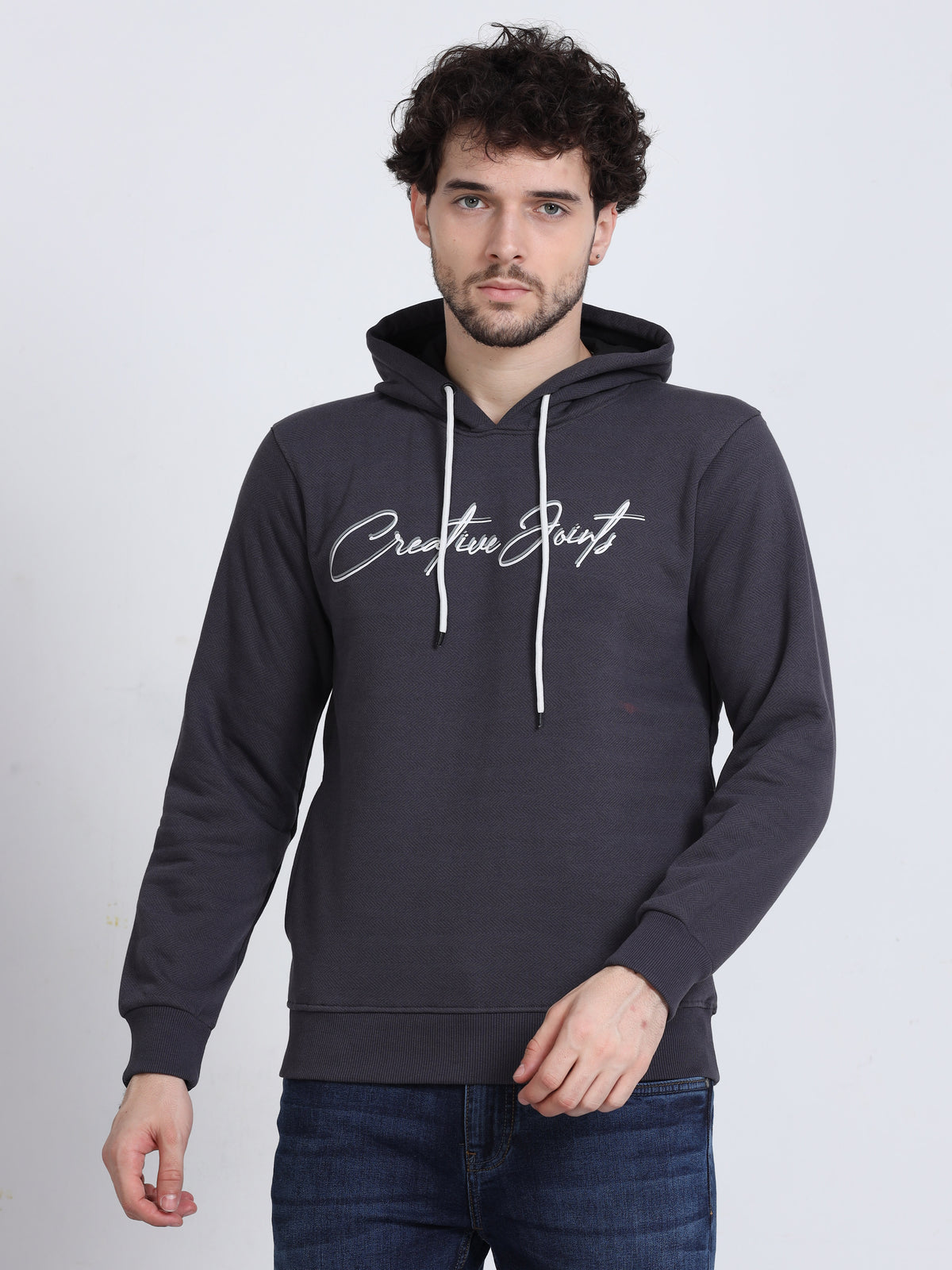 Shop Men's Grey Hooded Neck Full Sleeves Casual Sweatshirt Online.