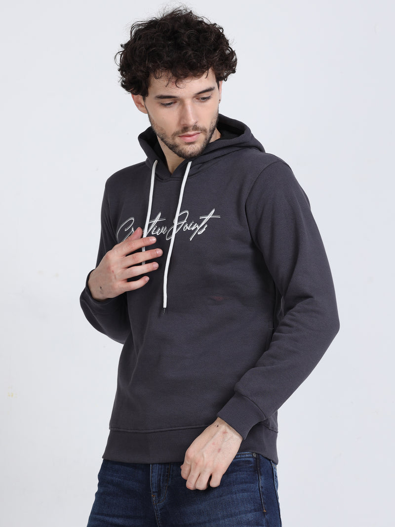 Shop Men's Grey Hooded Neck Full Sleeves Casual Sweatshirt Online.