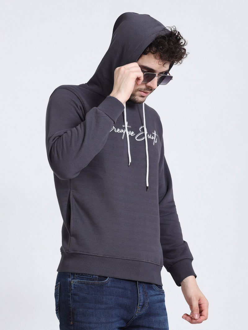 Shop Men's Grey Hooded Neck Full Sleeves Casual Sweatshirt Online.