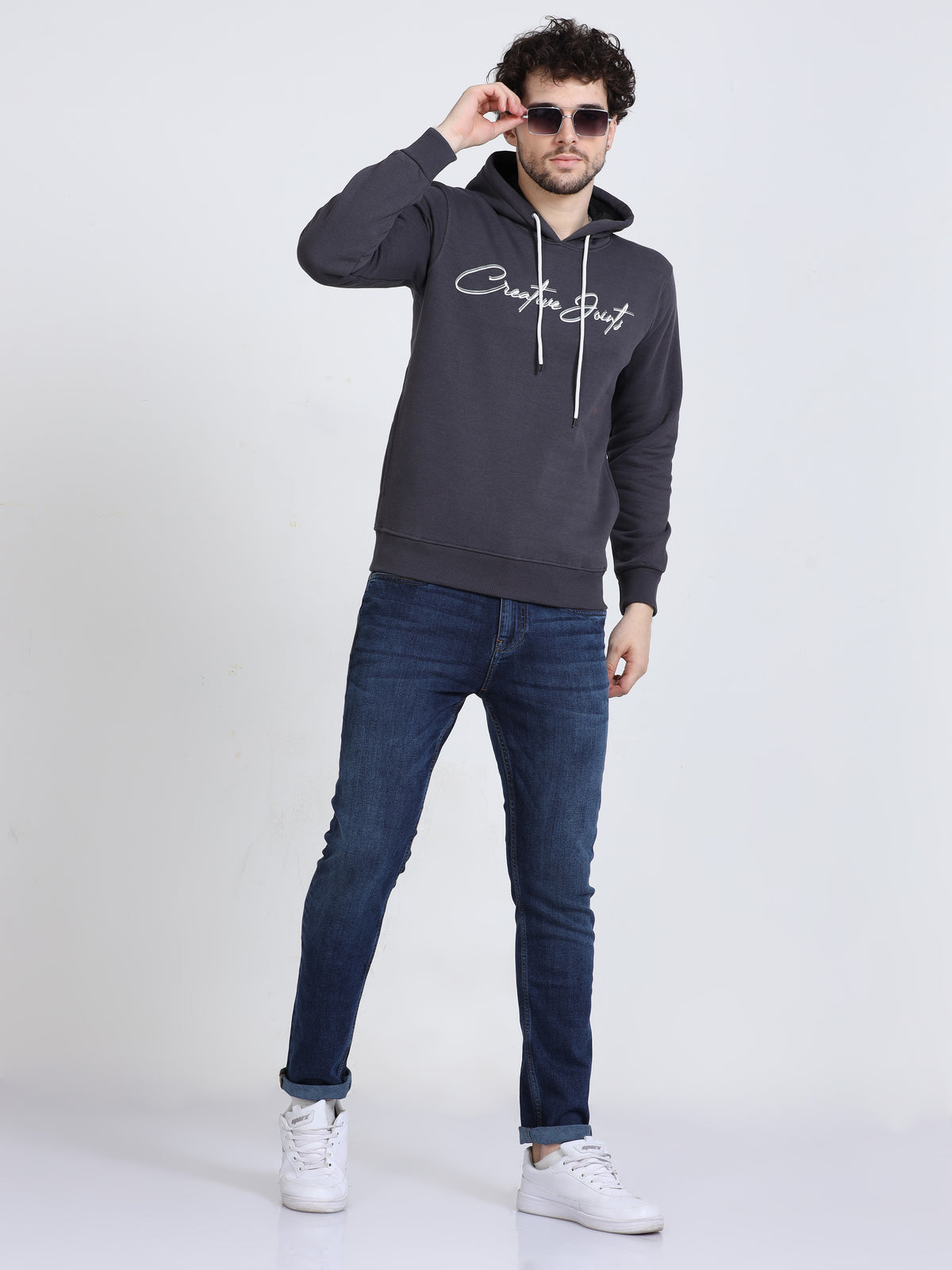 Shop Men's Grey Hooded Neck Full Sleeves Casual Sweatshirt Online.