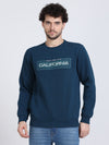Men's Blue Regular Fit Printed Full Sleeves Crew Neck Sweatshirt