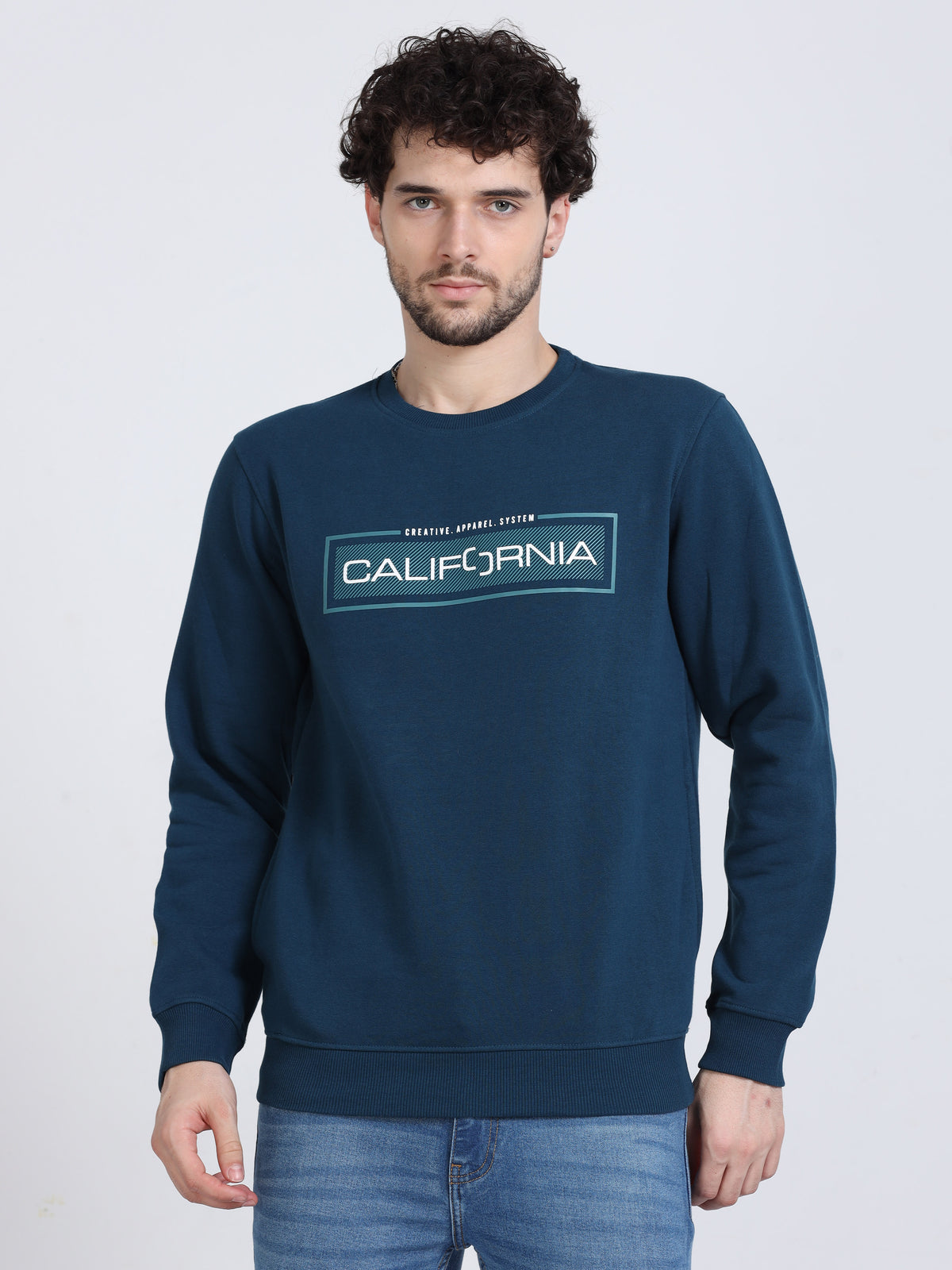 Shop Men's Blue Hooded Neck Full Sleeves Casual Fleece Sweatshirt Online.