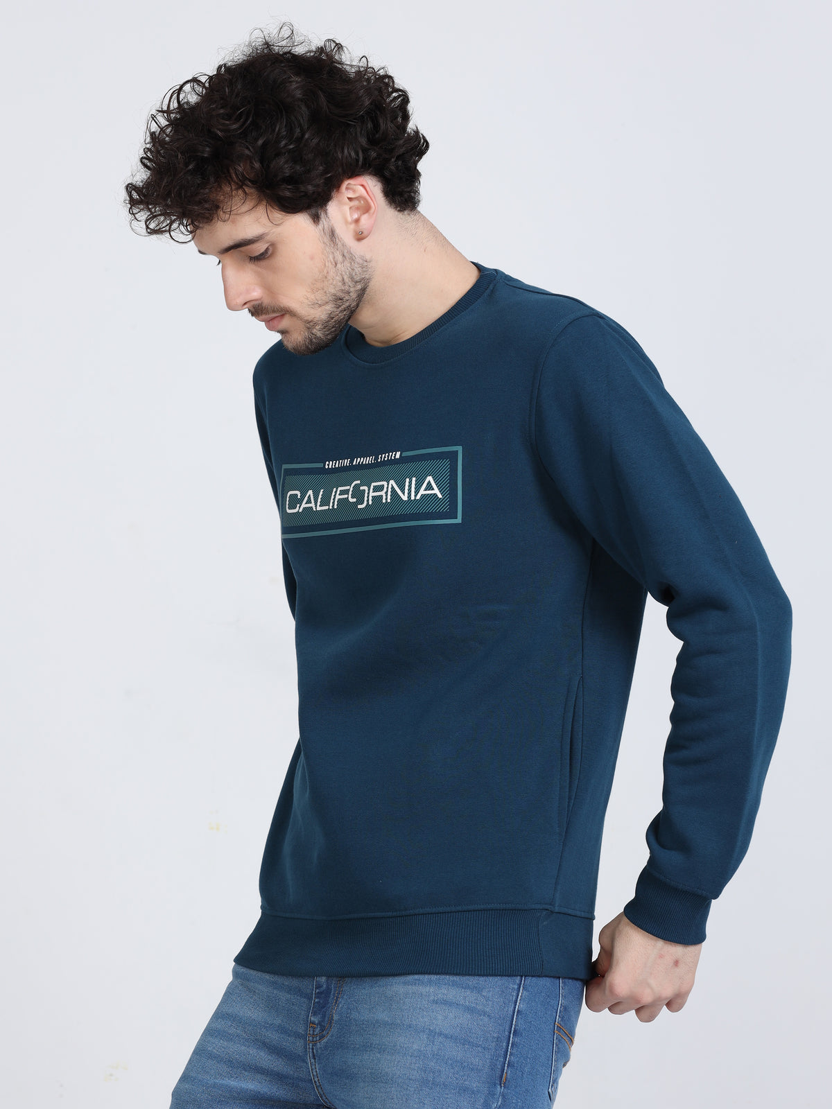 Shop Men's Blue Hooded Neck Full Sleeves Casual Fleece Sweatshirt Online.