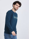 Men's Blue Regular Fit Printed Full Sleeves Crew Neck Sweatshirt