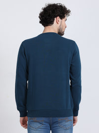 Men's Blue Regular Fit Printed Full Sleeves Crew Neck Sweatshirt