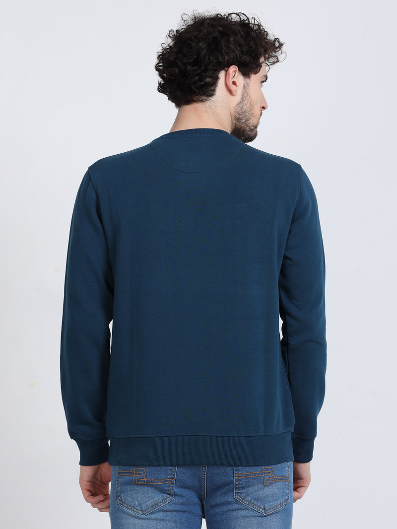 Shop Men's Blue Hooded Neck Full Sleeves Casual Fleece Sweatshirt Online.