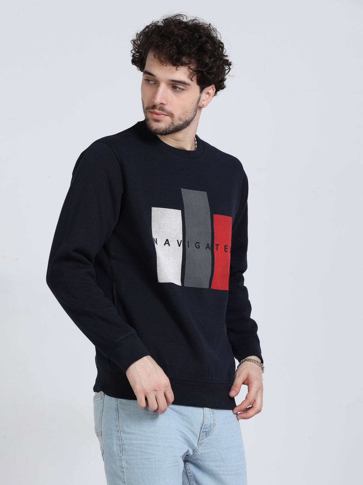 Shop Men's Black Crew Neck Full Sleeves Casual Sweatshirt Online.