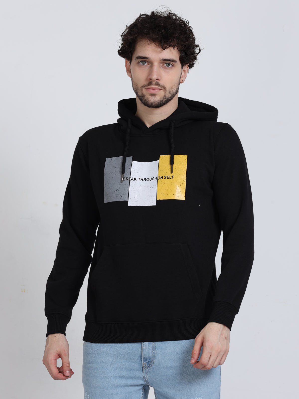 Shop Men's Smoky Black Cotton Hoodie Sweatshirt Online.