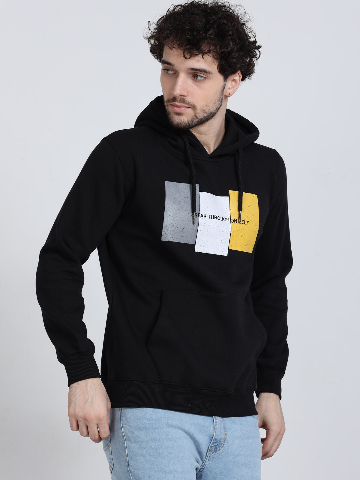 Shop Men's Smoky Black Cotton Hoodie Sweatshirt Online.