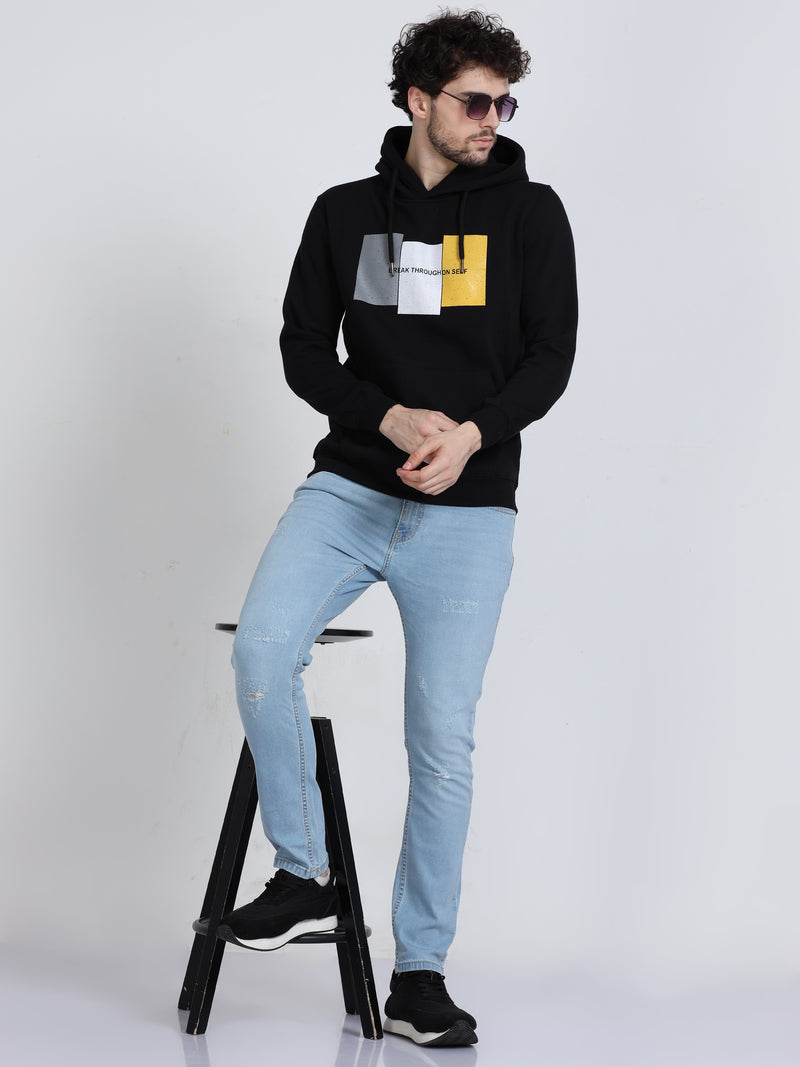 Shop Men's Smoky Black Cotton Hoodie Sweatshirt Online.